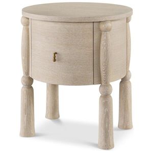 Elegant Cylindrical Teak Wood Bedside <b>Table</b> Vintage Turned Legs Small <b>End</b> Chest - Product Image 2