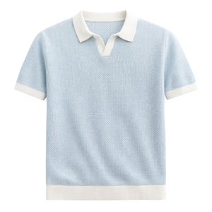 เสื้อโปโลผู้ชายสีฟ้าอ่อน ลายรังผึ้ง แขนสั้น สวมใส่สบาย ทรงเข้ารูป ระบายอากาศได้ดี เหมาะสำหรับฤดูร้อน แฟชั่นธุรกิจ คุณภาพพรีเมียม - Product Image 1