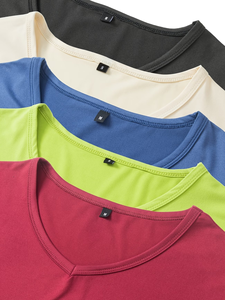 Men's V-Neck Short Sleeve Solid Color Quick Dry T-Shirt Regular Fit Casual Knitted Polyester 5-<b>Pack</b> made Bangladesh manufacture - Product Image 5