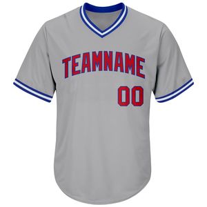 Camiseta de Béisbol Personalizada con Cuello en V Gris para Hombre, Manga Corta, Nombre del Equipo Impreso por Sublimación, Ropa Deportiva de Poliéster que Absorbe la Humedad - Product Image 1