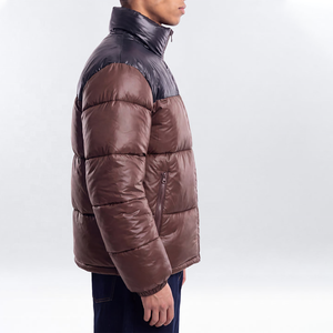Doudoune matelassée de luxe pour homme, coupe-vent, chaude et épaisse, avec col montant et fermeture éclair, motif color block, idéale pour l'hiver - Product Image 3