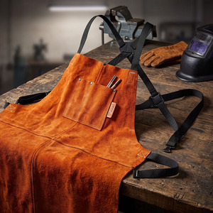 Classic Heavy Duty Durable Brown Cowhide Split Leather Oil-Resistant Anti-static Fire Resistant High Quality Welding Bib Apron - Product Image 5