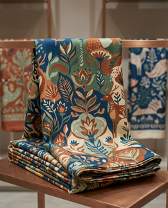 Tela Estampada Chiku Silk Elegance en Tonos Tierra, con Textura Rústica Dorada, Orgánica, Transpirable y Ligera - Product Image 4