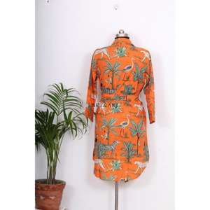 เสื้อเชิ้ตผ้าฝ้ายสไตล์โบฮีเมียนสำหรับผู้หญิง เสื้อผ้าฝ้ายพิมพ์ลายป่า ทำมือ ชุดเดรสสไตล์โบฮีเมียนสำหรับงานปาร์ตี้ ชุดลำลอง เสื้อเชิ้ตผ้าฝ้าย - Product Image 6