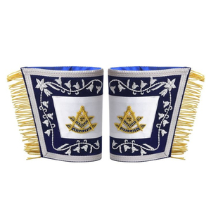 Guantes Masónicos de Alta Calidad con Puños Blancos, Guantes de Francmasonería con Símbolo de Compás y Escuadra Bordado, Puños de Algodón - Product Image 1