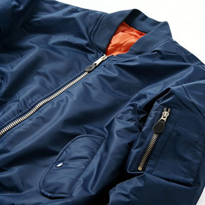 Men's Navy Blue Bomber Jacket Zipper Closure Stand Collar Waterproof Windproof Classic Fit Polyester Material Autumn Wear - Product Image 3