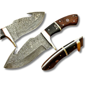 Couteau de chasse artisanal en acier Damas, couteau à dépecer, couteau à lame fixe pour le quotidien, manche en os de chameau avec étui en cuir - Product Image 1