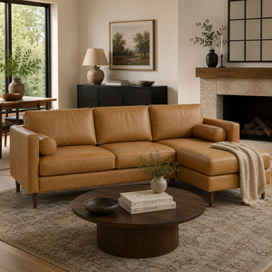 Sofá de Cuero Moderno en Forma de L, Muebles Minimalistas para Sala de Estar, Sofá Tapizado Cómodo con Chaise Longue para el Hogar - Product Image 1