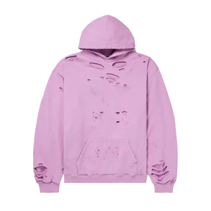 Sweat-shirt à capuche oversize pour homme, lavande, design découpé et vieilli, en coton French Terry, style streetwear, pour l'automne - Product Image 5