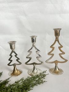 Metal <b>Christmas</b> <b>Tree</b> Candle Holders Set of 3 Silver Decorative Centerpieces Holiday <b>Table</b> Decor Modern Design - Product Image 1