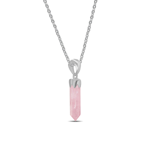 Pendentif de luxe en argent sterling 925 avec quartz rose taillé en crayon, serti à la française, lot de 6 plaqué argent - Product Image 3