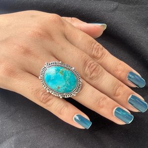 925 Sterling Silver Oval <b>Turquoise</b> <b>Ring</b> Handmade Boho Women Jewelry Gift - Product Image 5