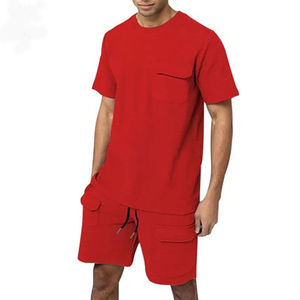Custom Men's Textured T-Shirt & Cargo Shorts <b>Set</b> 100% Cotton Summer Casual Two Piece Outfit OEM ODM Manufacturer - Product Image 2