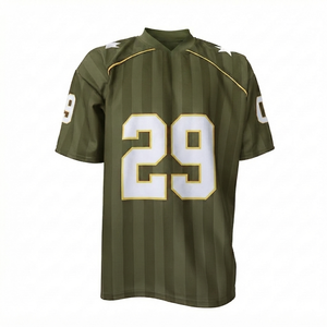 Custom Olive Green Football Jersey Vintage Striped <b>Athletic</b> Team Uniform Wholesale Retro Sportswear Breathable Activewear 100% - Product Image 1
