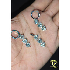 Moissanite Diamond Heart Jewelry Set Triple Heart Pendant Necklace with Matching Hoop <b>Earrings</b> for Women By Trisha Jewels - Product Image 2
