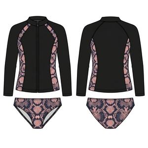 OEM ODM Swimwear Factory Wholesale Women Long Sleeve UPF50+ <b>Zip</b> Front One Piece Rash Guard Surf <b>Swimsuit</b> - Product Image 3