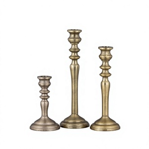 <b>Brass</b> <b>Antique</b> Pillar Taper Candle Holder Set Handmade Nickel Finish Wedding Events Table Decoration Christmas <b>Candlestick</b> Stand - Product Image 1
