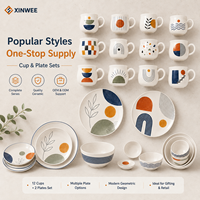 Ensemble de tasses à thé en céramique avec tasses à café et assiettes, motif géométrique, pour marque privée, OEM, ODM - Fournisseur