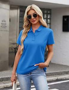 Polo pour femmes en gros, hauts à manches courtes boutonnés en coton, polo de travail et de sport élastique à séchage rapide pour femmes - Product Image 1
