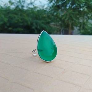 แหวนหยกเขียวเงินแท้ 925 ทำมือ รูปทรงลูกแพร์ เครื่องประดับอัญมณี ของขวัญสำหรับผู้หญิง แหวนแฟชั่นสวยหรู - Product Image 2