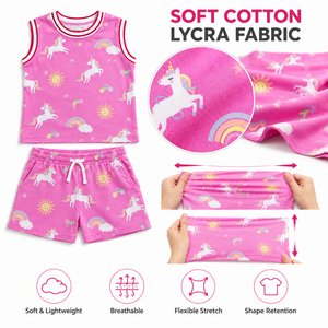 Conjunto de Camiseta sin Mangas y Pantalones Cortos de Algodón Tejido de Color Puro Unicornio, Cuello Redondo, Estilo Casual de Verano, Unisex, Color Personalizado - Product Image 4
