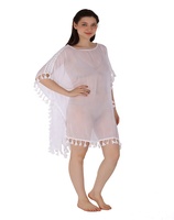 Vrouwen Strandzwempak Cover-Up Vier Kant Kwastpatroon Boot Halslijn Badmode Strandkleding Kaftan Doorzichtige Bikini Cover Up Jurk