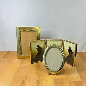 Gold Brass Photo <b>Frame</b> Set Oval and Rectangular Tarnish Resistant Tabletop Display <b>Frames</b> <b>with</b> Silhouette Design - Product Image 4