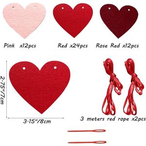 Ghirlanda di 48 Cuori Rossi e Rosa, Decorazioni per Matrimoni e Anniversari, Striscioni in Feltro per Caminetto, San Valentino - Product Image 3