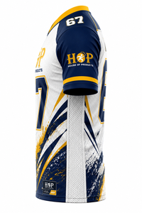 Men's V-Neck American Football Jersey Sublimated Print Moisture Wicking White Blue Regular Fit Custom Team Uniform - Product Image 2