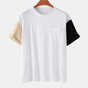 T-shirt uni pour homme, col rond, manches courtes, coupe slim, de bonne qualité, 95% coton, 5% élasthanne, vente en gros - Product Image 4
