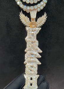 Pendentif Breloque Hip Hop en Or avec Diamants de Laboratoire pour Homme, Entièrement Sertie, Ailes d'Ange, Logo Couronne, Bijou Certifié IGI, Coupe Ronde Brillante - Product Image 4
