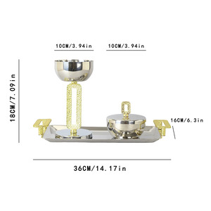 Brûle-encens de luxe en métal argenté et bol assorti avec supports dorés texturés sur plateau de service rectangulaire, idéal pour la décoration intérieure - Product Image 3