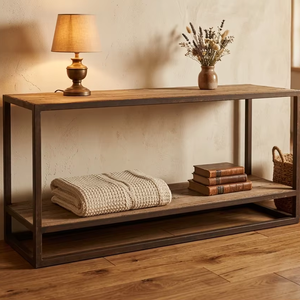 Mesa Auxiliar Moderna Federa, Mesa Consola Larga con Tapa de Madera y Estructura de Hierro, Estilo Loft Urbano, para Entrada, Apartamento, Salón, Ecológica - Product Image 3