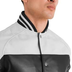 Chaqueta de Cuero Clásica Estilo Bomber para Hombre, en Blanco y Negro, con Botones a Presión y Ribete Acanalado, de Alta Calidad y Gran Venta - Product Image 5