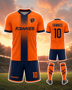 Ensemble de maillot de football pour homme Fawkes, orange marine, col en V, manches courtes, évacuation de l'humidité, impression numérique, respirant, nom d'équipe personnalisé, adulte - Product Image 2