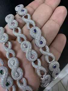 Dvars Diamond Iced VVS <b>Moissanite</b> Brilliant Cut Claw Setting Infinity Link Miami Cuban Hip Hop Gold Plated 925 Silver Women's - Product Image 4