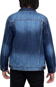Men's Denim <b>Jacket</b> Classic Blue Washed Cotton <b>Casual</b> Turn-down Collar Regular Fit Single Breasted Button Closure - Product Image 2