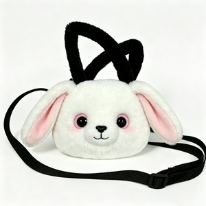 Sac bandoulière personnalisé en peluche lapin, sac à main en peluche mignon avec visage de lapin, sac à main lapin à oreilles tombantes blanches, sac à bandoulière enfant en peluche animal - Product Image 2