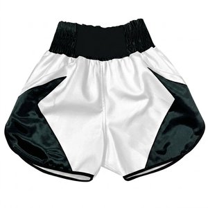 Shorts de boxe unisexe blanc et noir, en satin, respirants, séchage rapide, coupe ample, 100 % polyester, vêtements d'arts martiaux, taille adulte - Product Image 1