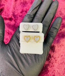 925 Silver Iced Out Heart Stud <b>Earrings</b> for Men Women Bling Moissanite Hip Hop Double Layer Heart Screw <b>Back</b> <b>Earring</b> - Product Image 1