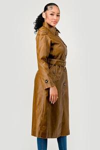 Manteau long vintage en cuir d'agneau véritable pour femme, col rabattu, boutons en corne, manches longues, rembourrage 100% polyester, hiver - Product Image 3