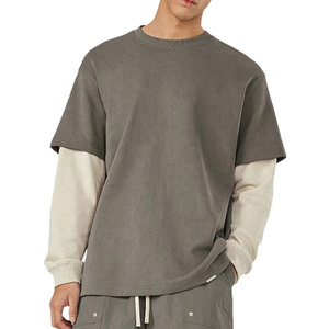 Custom Tee Cotton Fabric Double <b>Layer</b> Long ACID Wash Double Sleeve T-shirt <b>Top</b> Selling - Product Image 1