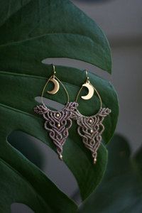 Excellent Handmade Macrame Moon Hoop <b>Earrings</b> Boho Crescent <b>Dangle</b> <b>Earrings</b> Ethnic Festival Jewelry Wholesale by Hari Om Creat - Product Image 2