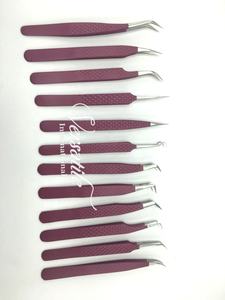 แหนบต่อขนตาปลอมทำจากสเตนเลสสตีลแบบเพชรออกแบบโลโก้ได้ตามต้องการแบบมืออาชีพสีม่วงทนทาน - Product Image 6