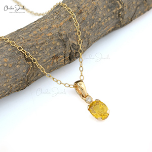 Pendentif en saphir jaune naturel ovale 7x5mm de Chordia Jewels, best-seller, avec chaîne en or fin 14k faite à la main, tendance - Product Image 1