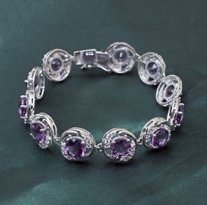 Natural Amethyst Stone Gold 925 Sterling Silver Purple Gemstone Jewelry Handmade Luxury <b>Charm</b> Bracelet Party Women's February - Product Image 2