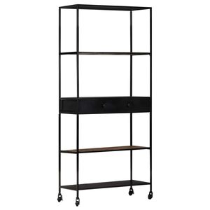 Large Black Book <b>Cabinet</b> with Natural Mango Wood and Iron <b>Rustic</b> Rough Finish Bookcase - Product Image 1