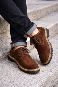 Chaussures décontractées pour hommes en cuir véritable marron de qualité supérieure, légères et confortables, à lacets, pour la marche quotidienne - Product Image 4