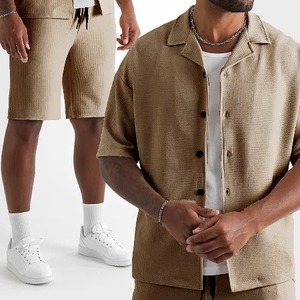 Ensemble de sport rayé pour homme été, t-shirt à manches courtes et short, tenue de sport décontractée, ensemble deux pièces en polyester à séchage rapide - Product Image 3