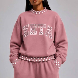 Zeta Heavyweight <b>Mock</b> <b>Neck</b> Crew <b>Neck</b> Sweatshirt Women Men Ladies Unisex Polka Dot Gingham Patch Leopard Print Chenille Letter - Product Image 4